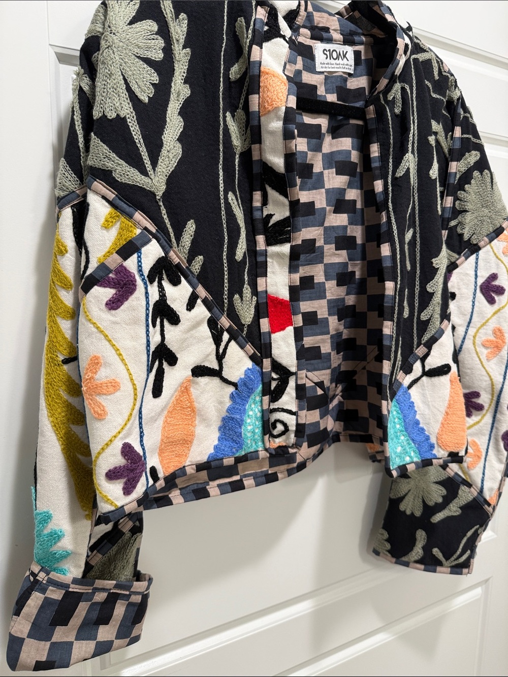 Boho Artisan Suzani Hand Embroidered Vintage Sari Quilted Jacket